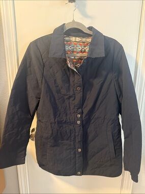 Pendleton Navy Quilted Button-Front Utility Jacket with Patterned Lining